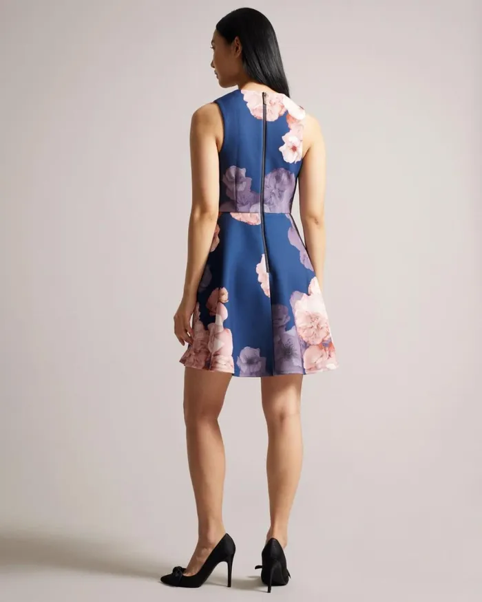 VNeck Printed Skater Dress Dark Blue Women Ted Baker Clothing VNeck Printed Skater Dress Dark Blue Women Ted Baker Clothing