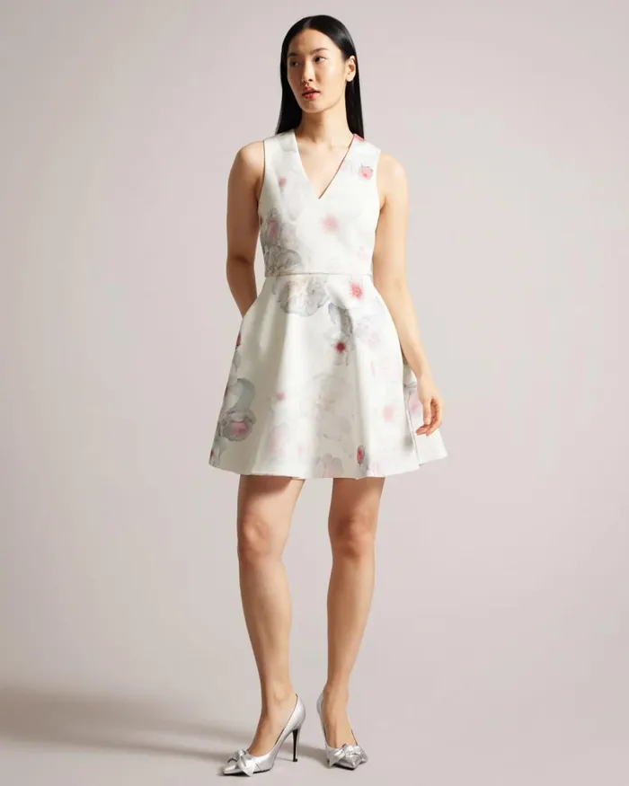 VNeck Printed Skater Dress Natural Women Ted Baker Clothing VNeck Printed Skater Dress Natural Women Ted Baker Clothing