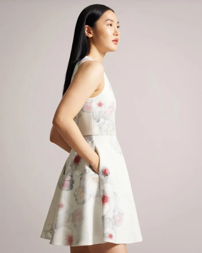 VNeck Printed Skater Dress Natural Women Ted Baker Clothing VNeck Printed Skater Dress Natural Women Ted Baker Clothing