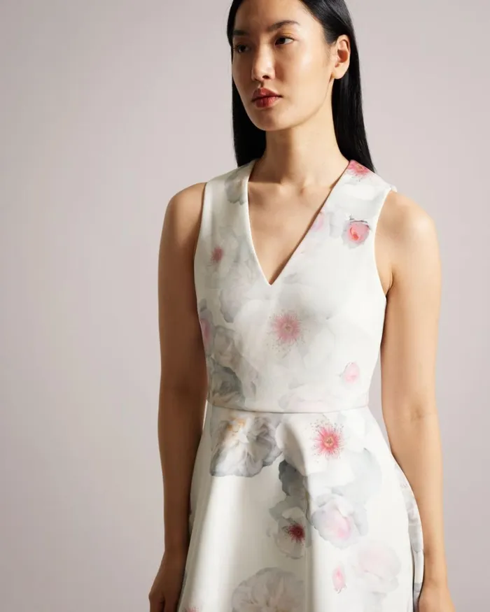 VNeck Printed Skater Dress Natural Women Ted Baker Clothing VNeck Printed Skater Dress Natural Women Ted Baker Clothing