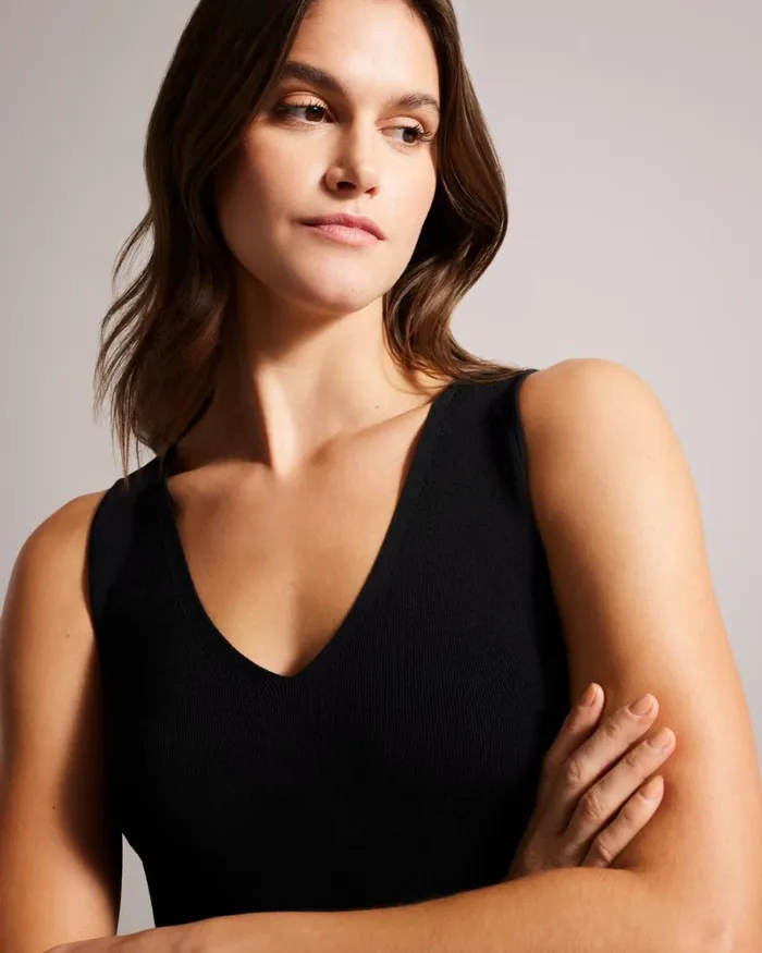 VNeck Slim Fit Knit Top Black Women Ted Baker Clothing