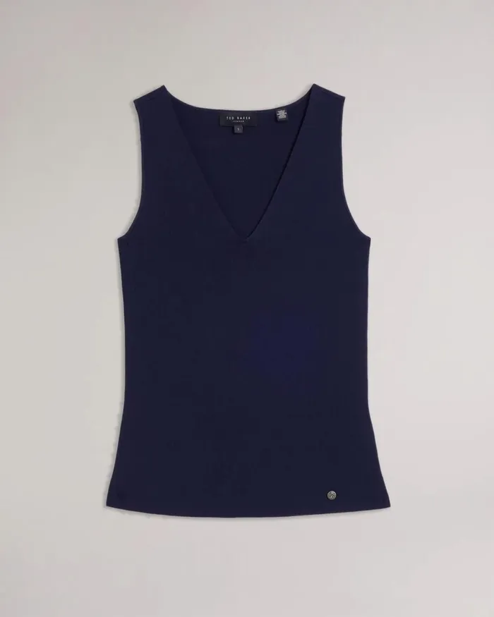 VNeck Slim Fit Knit Top Dark Blue Women Ted Baker Clothing