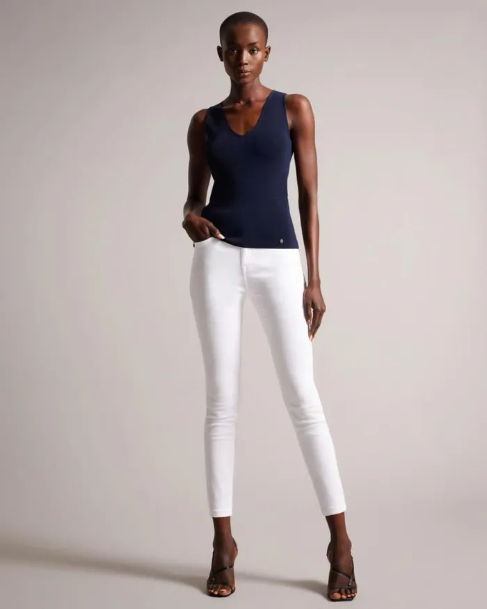 VNeck Slim Fit Knit Top Dark Blue Women Ted Baker Clothing