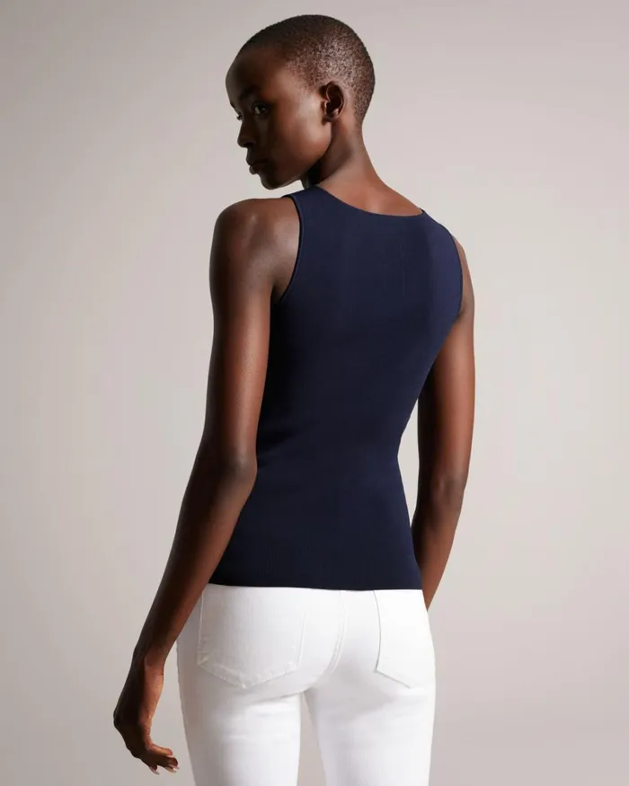 VNeck Slim Fit Knit Top Dark Blue Women Ted Baker Clothing
