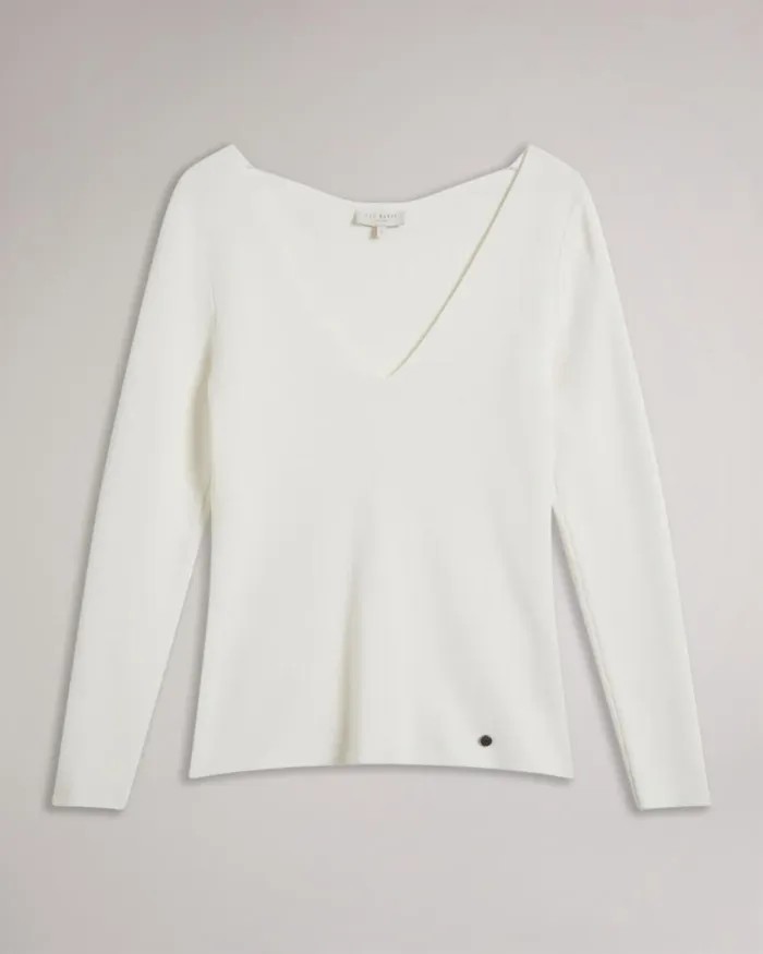 V Neck Slim Fit Knit Top Ivory Women Ted Baker Clothing
