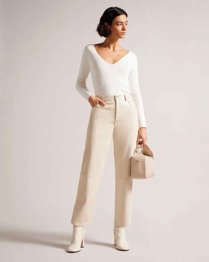 V Neck Slim Fit Knit Top Ivory Women Ted Baker Clothing