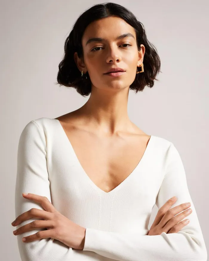 V Neck Slim Fit Knit Top Ivory Women Ted Baker Clothing