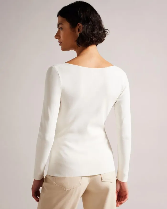 V Neck Slim Fit Knit Top Ivory Women Ted Baker Clothing
