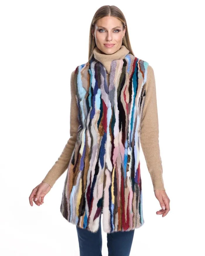 Vests Women039s Maximilian Multicolor Mink Sections Vest