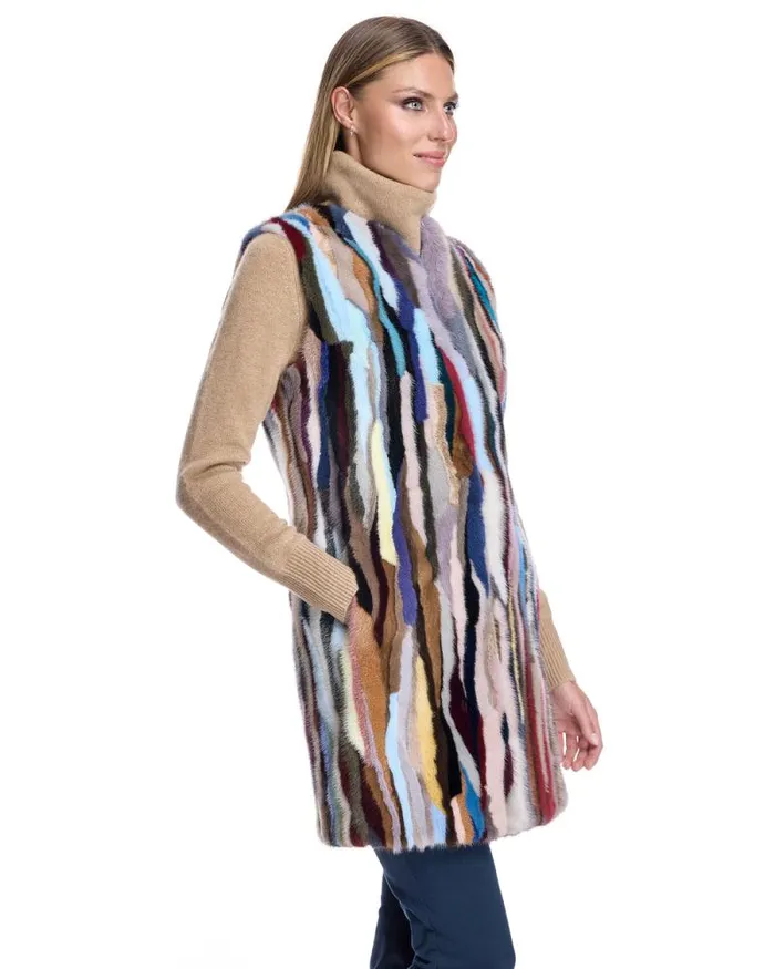 Vests Women039s Maximilian Multicolor Mink Sections Vest
