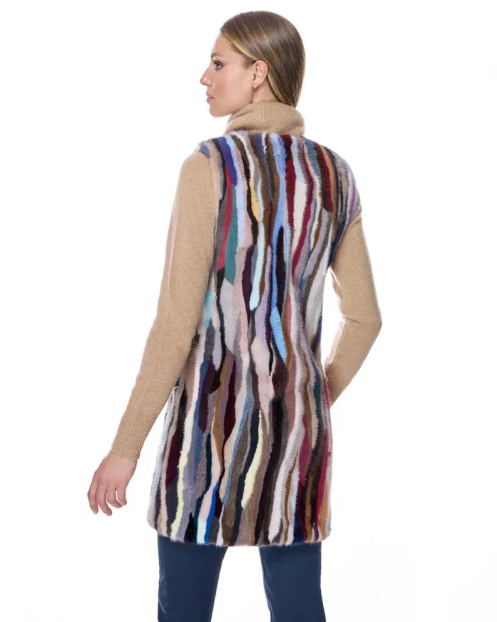 Vests Women039s Maximilian Multicolor Mink Sections Vest