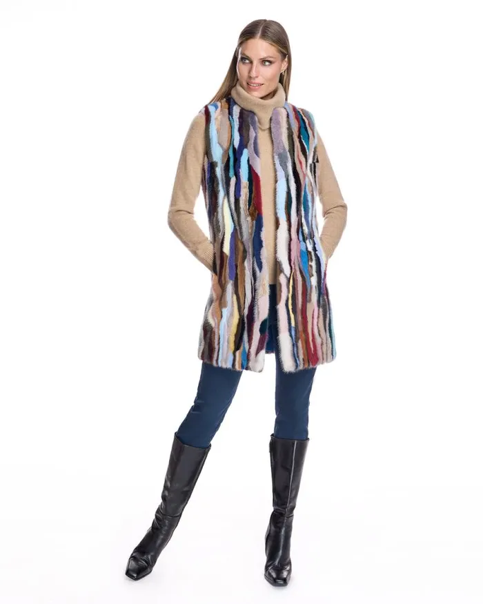 Vests Women039s Maximilian Multicolor Mink Sections Vest