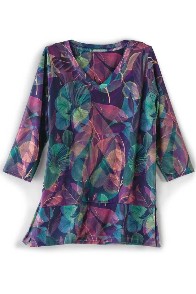 Women Alila 34 Sleeve Tunic Warm Iris Multi Soft Surroundings Tops Women Alila 34 Sleeve Tunic Warm Iris Multi Soft Surroundings Tops