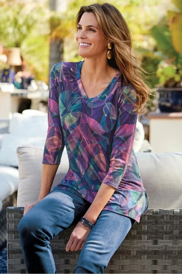 Women Alila 34 Sleeve Tunic Warm Iris Multi Soft Surroundings Tops Women Alila 34 Sleeve Tunic Warm Iris Multi Soft Surroundings Tops