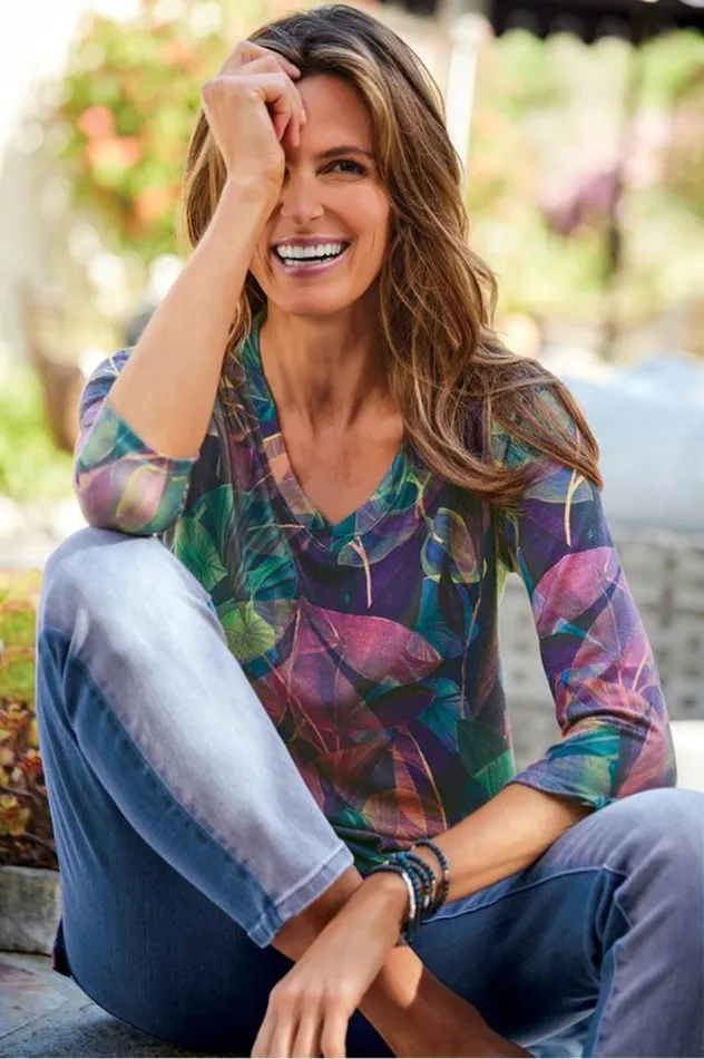 Women Alila 34 Sleeve Tunic Warm Iris Multi Soft Surroundings Tops Women Alila 34 Sleeve Tunic Warm Iris Multi Soft Surroundings Tops