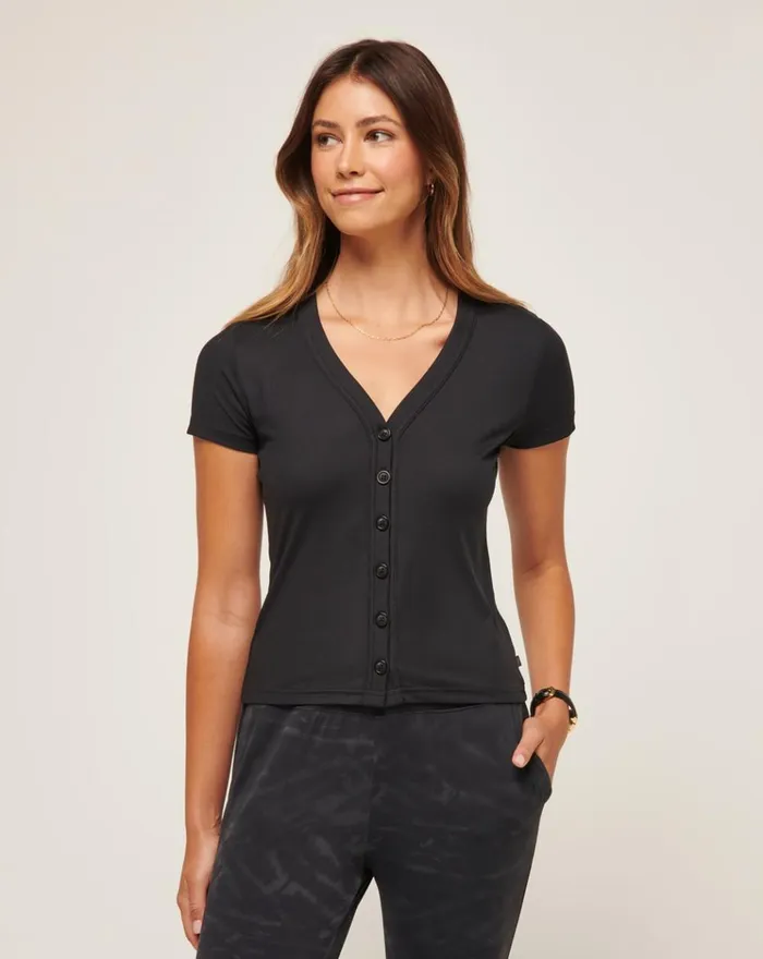 Women All Tops TravisMathew BUTTERFLY BEACH RIBBED TOP Black