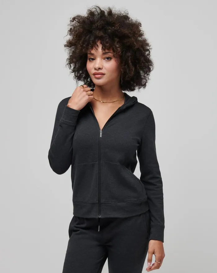 Women All Tops TravisMathew CLOUD FLEECE FULL ZIP HOODIE Heather Black