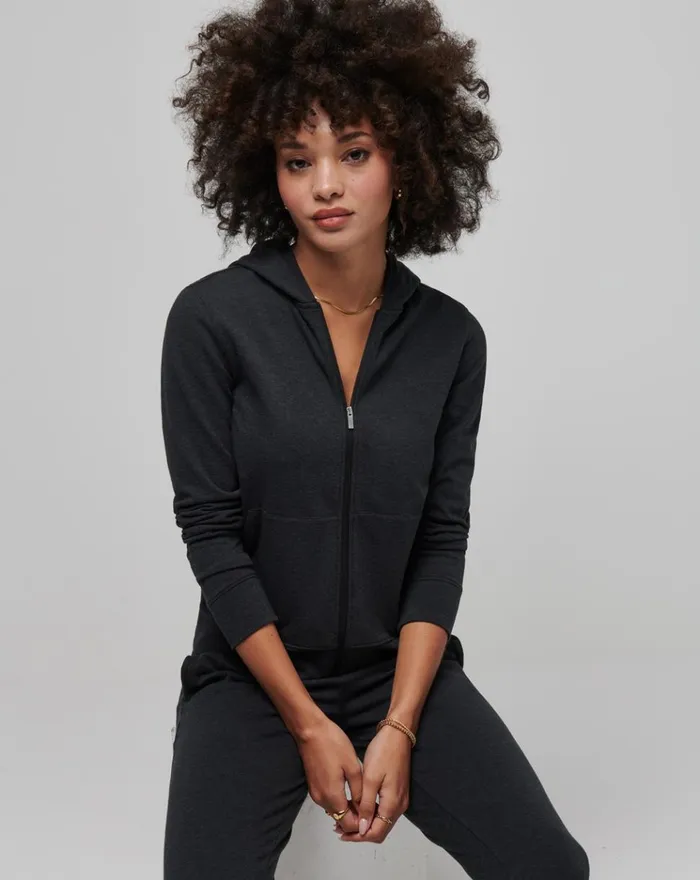 Women All Tops TravisMathew CLOUD FLEECE FULL ZIP HOODIE Heather Black