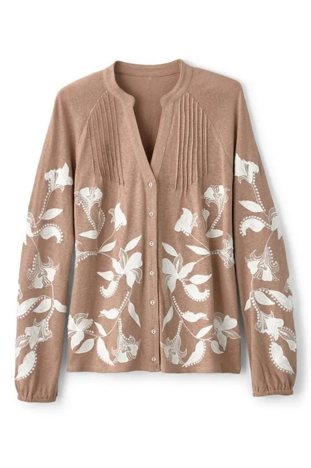 Women Alva Embroidered Knit Top Beige Soft Surroundings Tops Women Alva Embroidered Knit Top Beige Soft Surroundings Tops