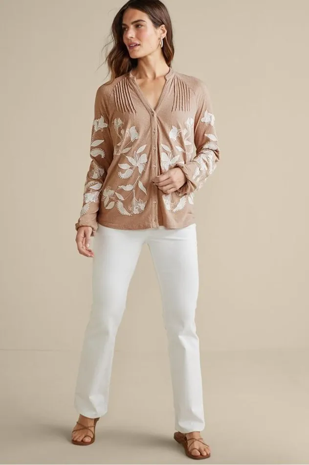Women Alva Embroidered Knit Top Beige Soft Surroundings Tops Women Alva Embroidered Knit Top Beige Soft Surroundings Tops