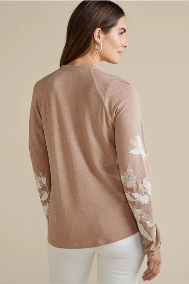 Women Alva Embroidered Knit Top Beige Soft Surroundings Tops Women Alva Embroidered Knit Top Beige Soft Surroundings Tops