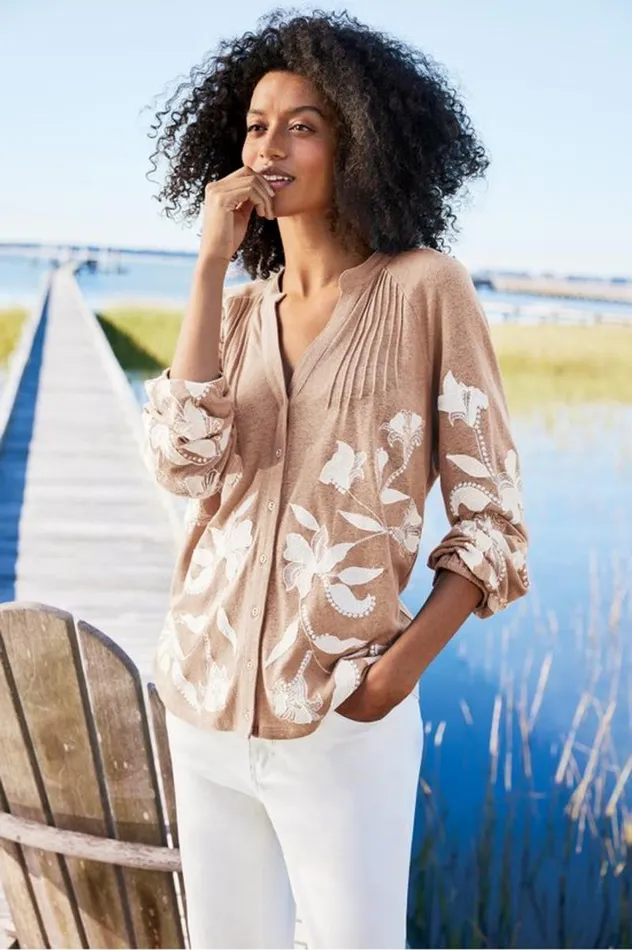Women Alva Embroidered Knit Top Beige Soft Surroundings Tops Women Alva Embroidered Knit Top Beige Soft Surroundings Tops
