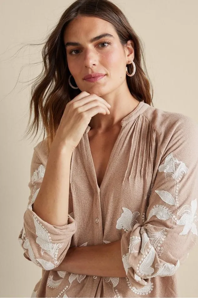 Women Alva Embroidered Knit Top Beige Soft Surroundings Tops Women Alva Embroidered Knit Top Beige Soft Surroundings Tops