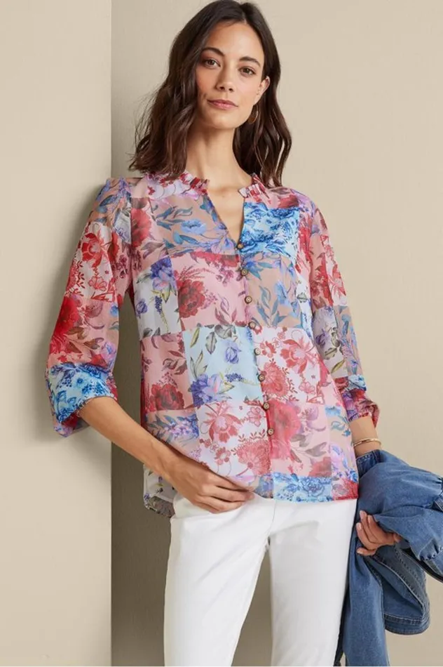 Women Anastasia Shirt Chrysanthemum Floral Soft Surroundings Tops