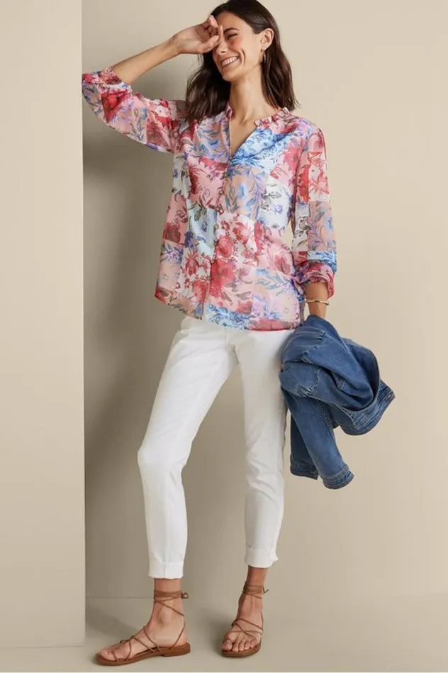 Women Anastasia Shirt Chrysanthemum Floral Soft Surroundings Tops Women Anastasia Shirt Chrysanthemum Floral Soft Surroundings Tops