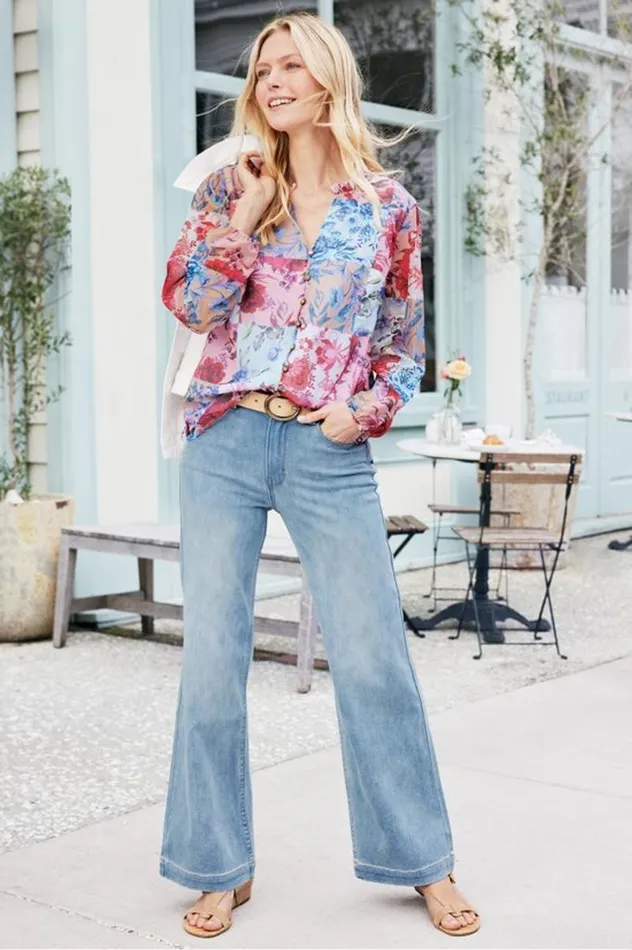 Women Anastasia Shirt Chrysanthemum Floral Soft Surroundings Tops Women Anastasia Shirt Chrysanthemum Floral Soft Surroundings Tops