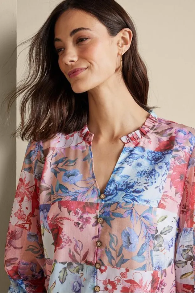 Women Anastasia Shirt Chrysanthemum Floral Soft Surroundings Tops Women Anastasia Shirt Chrysanthemum Floral Soft Surroundings Tops