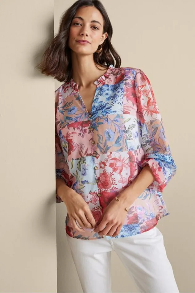 Women Anastasia Shirt Chrysanthemum Floral Soft Surroundings Tops Women Anastasia Shirt Chrysanthemum Floral Soft Surroundings Tops