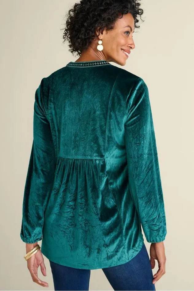 Women Ashanti Embellished Velvet Tunic June Bug Soft Surroundings Tops Women Ashanti Embellished Velvet Tunic June Bug Soft Surroundings Tops