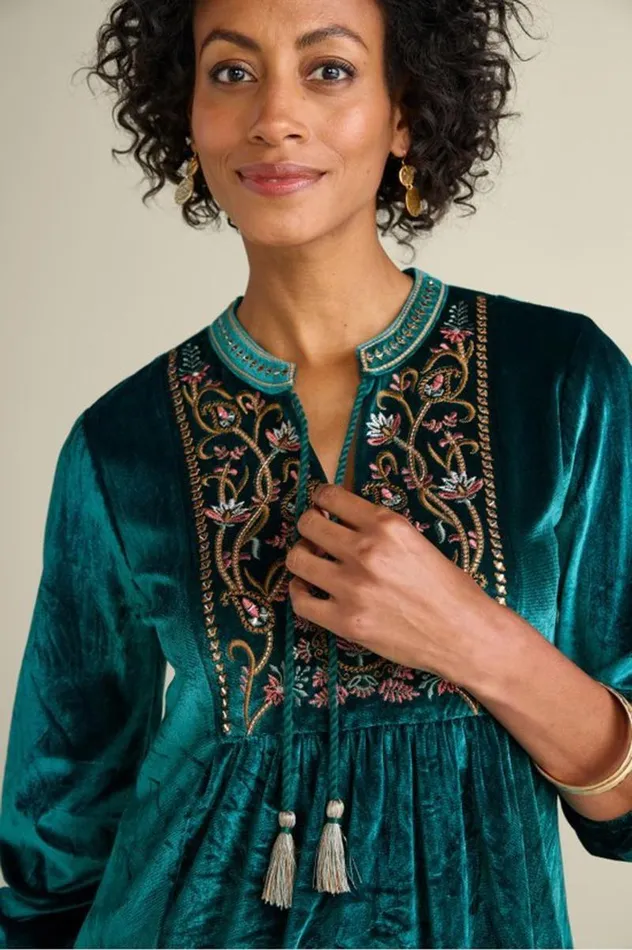 Women Ashanti Embellished Velvet Tunic June Bug Soft Surroundings Tops Women Ashanti Embellished Velvet Tunic June Bug Soft Surroundings Tops