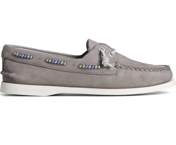 Women Authentic Original Leather Beaded Boat Shoe Grey Sperry Flats and Loafers Women Authentic Original Leather Beaded Boat Shoe Grey Sperry Flats and Loafers
