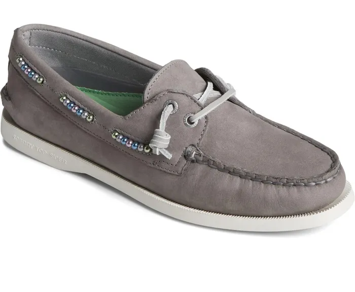 Women Authentic Original Leather Beaded Boat Shoe Grey Sperry Flats and Loafers Women Authentic Original Leather Beaded Boat Shoe Grey Sperry Flats and Loafers