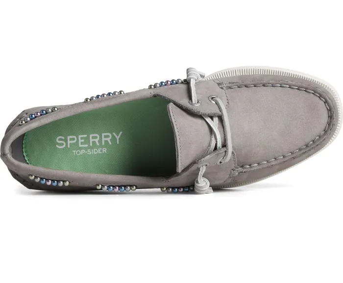 Women Authentic Original Leather Beaded Boat Shoe Grey Sperry Flats and Loafers Women Authentic Original Leather Beaded Boat Shoe Grey Sperry Flats and Loafers