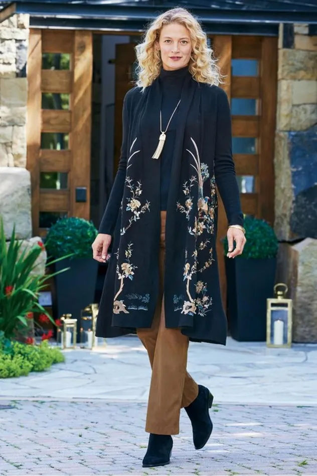 Women Ava Embroidered Cardigan Black Soft Surroundings Sweaters and Cardigans Women Ava Embroidered Cardigan Black Soft Surroundings Sweaters and Cardigans