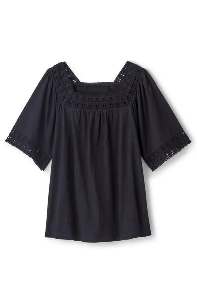 Women Brianna Crochet Knit Tee Black Soft Surroundings Tops Women Brianna Crochet Knit Tee Black Soft Surroundings Tops