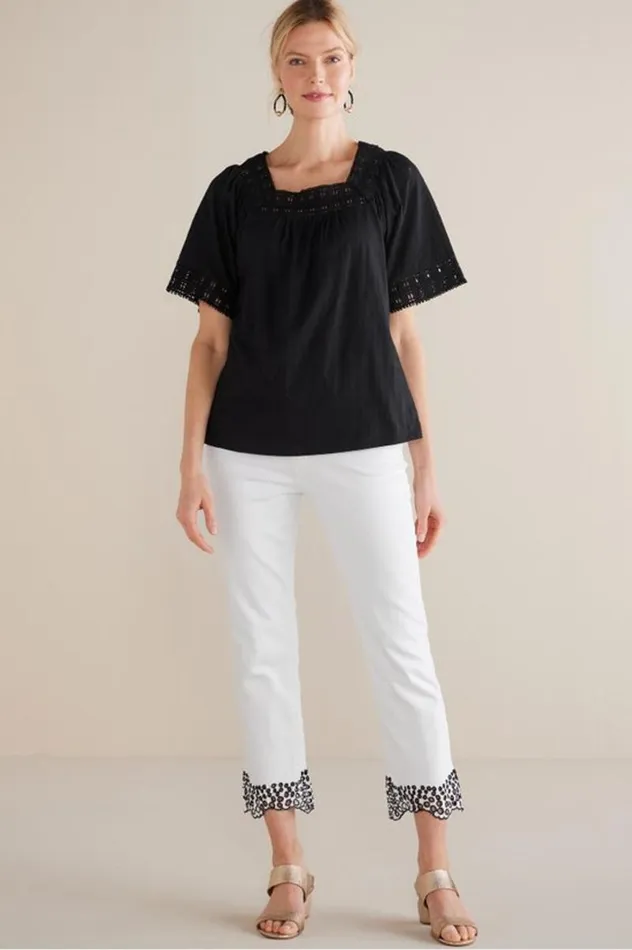 Women Brianna Crochet Knit Tee Black Soft Surroundings Tops Women Brianna Crochet Knit Tee Black Soft Surroundings Tops