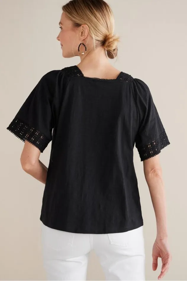 Women Brianna Crochet Knit Tee Black Soft Surroundings Tops Women Brianna Crochet Knit Tee Black Soft Surroundings Tops