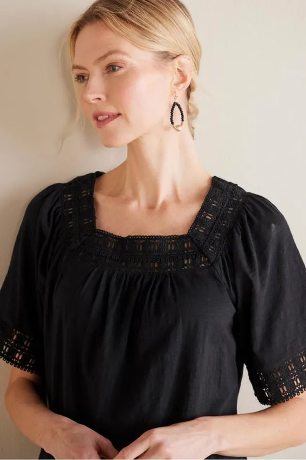 Women Brianna Crochet Knit Tee Black Soft Surroundings Tops Women Brianna Crochet Knit Tee Black Soft Surroundings Tops