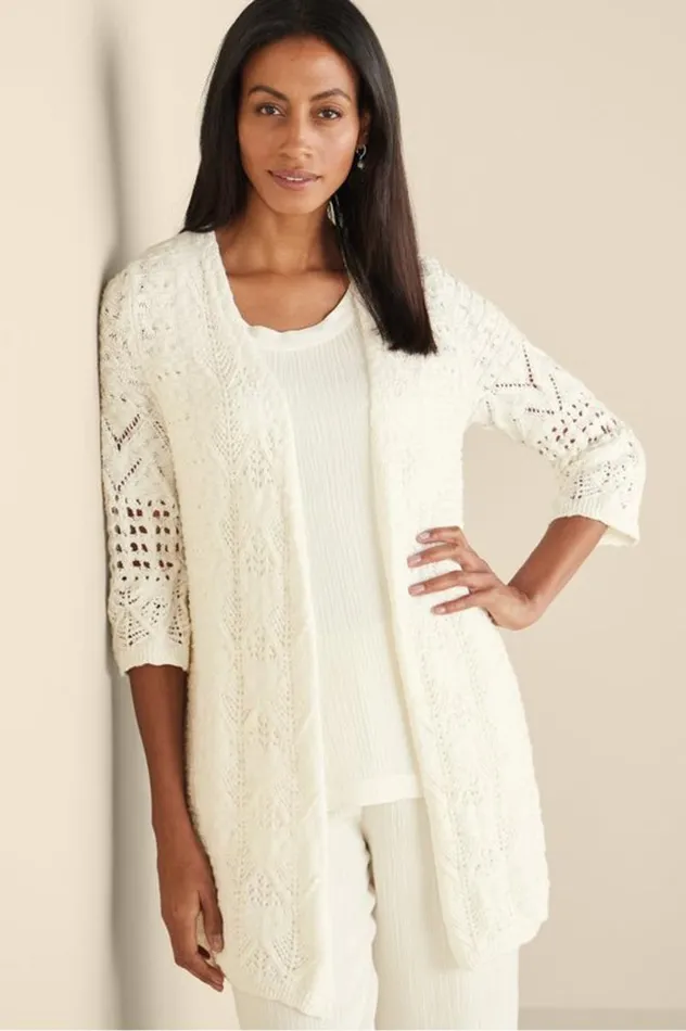 Women Calistoga Pointelle Cardigan Green Milieu Soft Surroundings Tops Women Calistoga Pointelle Cardigan Green Milieu Soft Surroundings Tops