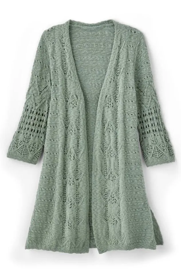 Women Calistoga Pointelle Cardigan Green Milieu Soft Surroundings Tops Women Calistoga Pointelle Cardigan Green Milieu Soft Surroundings Tops