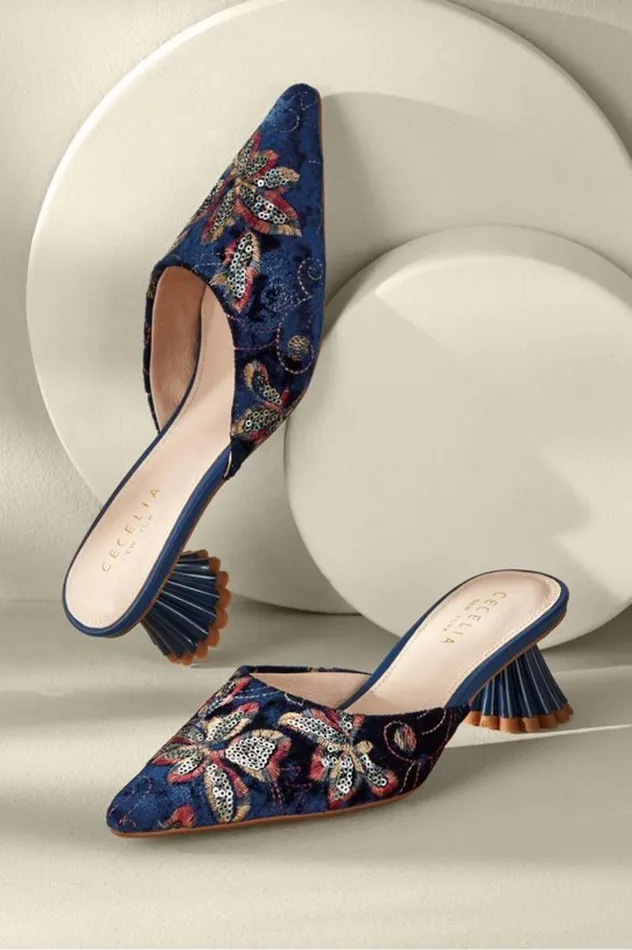 Women Cecelia Ny Melony Heel Slides Navy Sequin Soft Surroundings Shoes