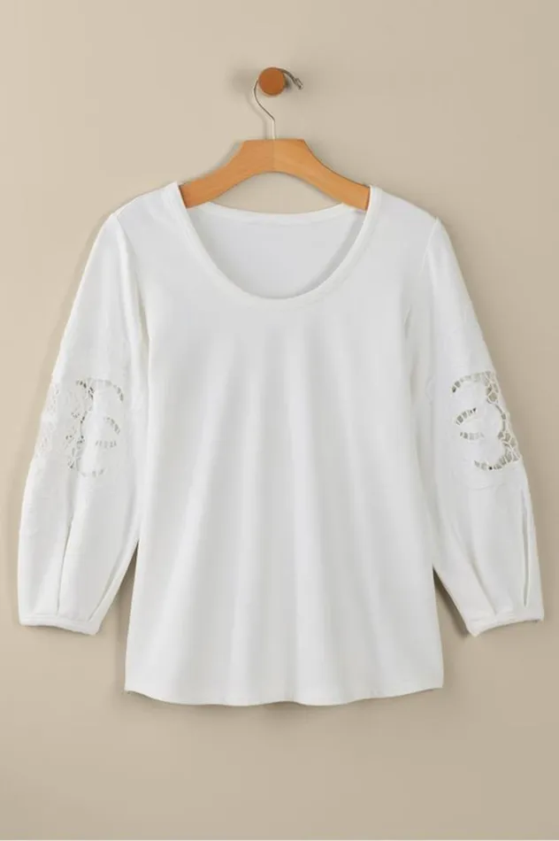 Women Charmaine Embroidered French Terry Top Buff Yellow Soft Surroundings Tops