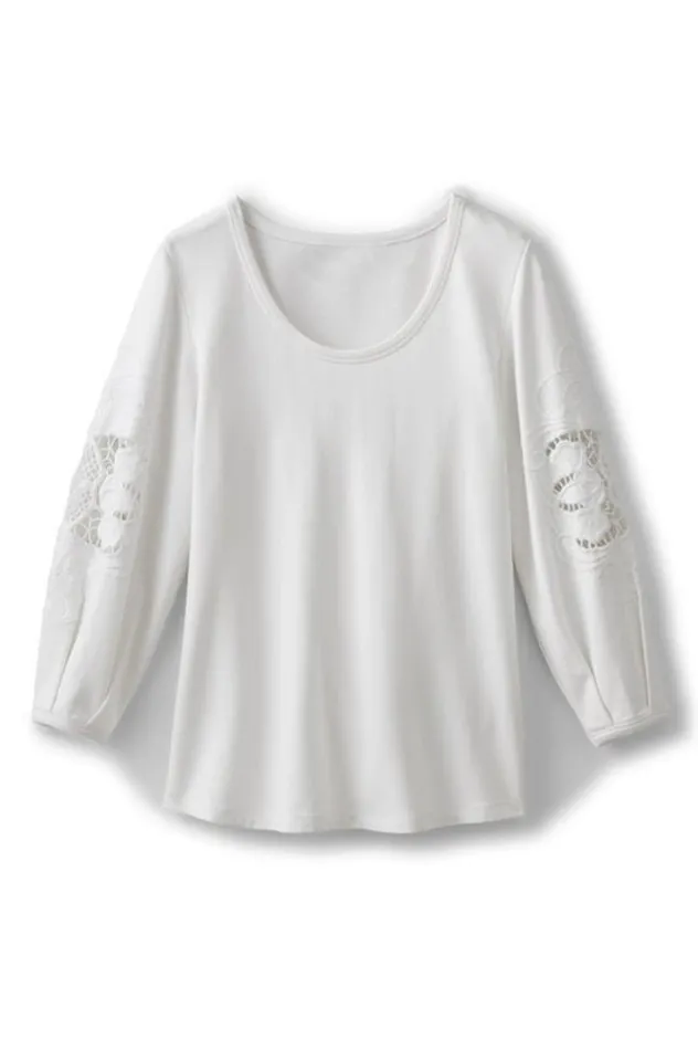 Women Charmaine Embroidered French Terry Top Buff Yellow Soft Surroundings Tops Women Charmaine Embroidered French Terry Top Buff Yellow Soft Surroundings Tops