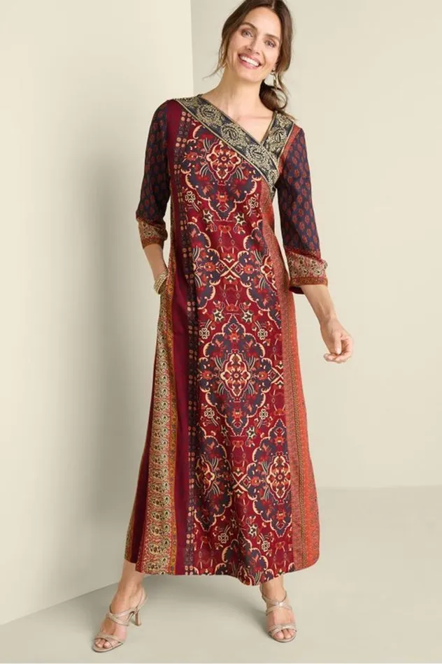 Women Cindra Maxi Dress Autumnal Patchwork Soft Surroundings Dresses