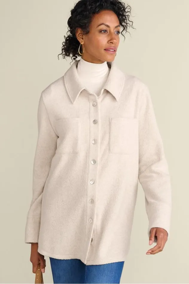 Women Cozy Boyfriend Shirt Soft Taupe Heather Soft Surroundings Tops