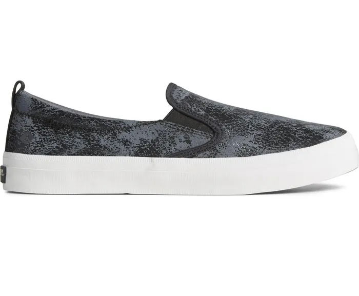 Women Crest Twin Gore Metallic Slip On Sneaker Black Sperry Sneakers